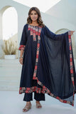 Black Yoke Detail Anarkali Suit Set with Palazzos and Kota Doriya Dupatta