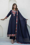 Black Yoke Detail Anarkali Suit Set with Palazzos and Kota Doriya Dupatta