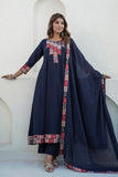 Black Yoke Detail Anarkali Suit Set with Palazzos and Kota Doriya Dupatta