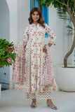 Cream and Pink Floral Print Anarkali Suit Set with Palazzos and Dupatta