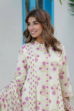 Cream and Pink Floral Print Anarkali Suit Set with Palazzos and Dupatta