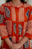 Rust Orange Abstract Print Pintucks Kurta Set with Palazzos