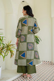 Olive Green Abstract Print Pintucks Kurta Set with Palazzos