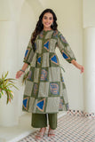 Olive Green Abstract Print Pintucks Kurta Set with Palazzos