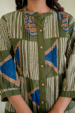 Olive Green Abstract Print Pintucks Kurta Set with Palazzos