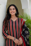 Black and Red Stripes Kurta Set with Palazzos and Dupatta