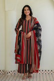 Black and Red Stripes Kurta Set with Palazzos and Dupatta