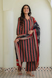 Black and Red Stripes Kurta Set with Palazzos and Dupatta