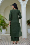 Deep Green Solid Kurta Set with Yoke Design with Palazzos and Printed Dupatta