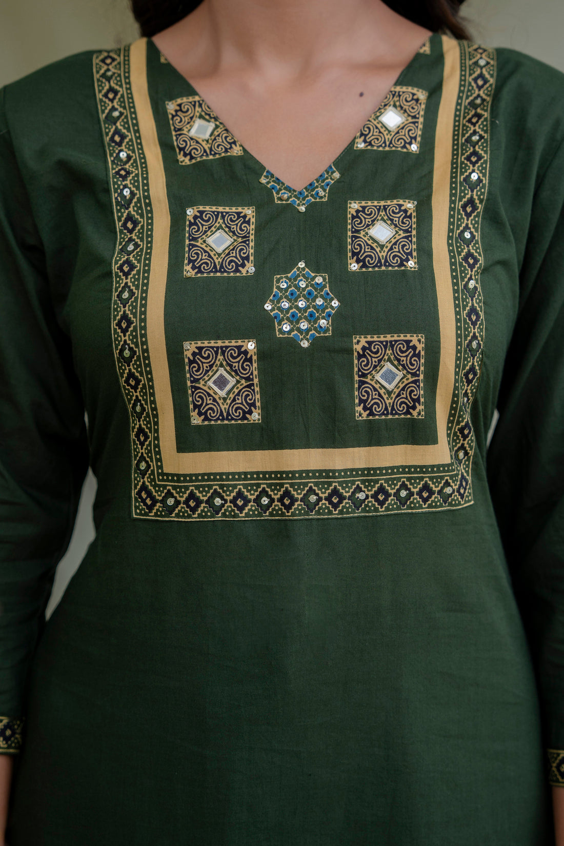 Deep Green Solid Kurta Set with Yoke Design with Palazzos and Printed Dupatta