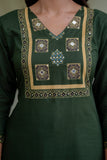 Deep Green Solid Kurta Set with Yoke Design with Palazzos and Printed Dupatta