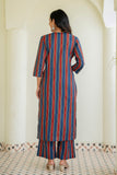 Blue and Red Stripes Kurta Set with Palazzos and Dupatta