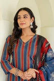 Blue and Red Stripes Kurta Set with Palazzos and Dupatta