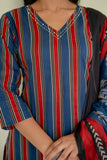 Blue and Red Stripes Kurta Set with Palazzos and Dupatta