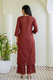 Rust Solid Kurta Set with Yoke Design with Palazzos and Printed Dupatta
