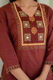 Rust Solid Kurta Set with Yoke Design with Palazzos and Printed Dupatta