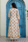 Off white with Yellow Floral Print Anarkali Suit Set with Palazzos and Dupatta