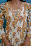 Off white with Yellow Floral Print Anarkali Suit Set with Palazzos and Dupatta