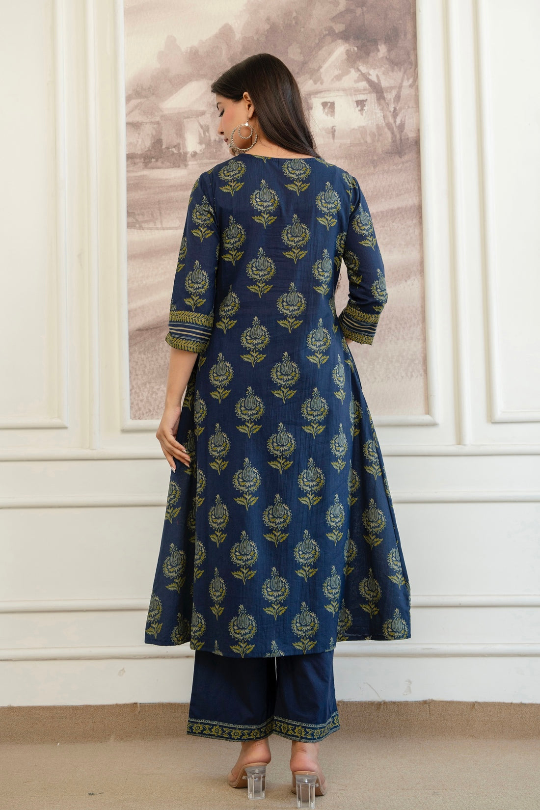 Indigo Ethnic Aline Suit Set with Palazzo and Dupatta