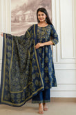 Indigo Ethnic Aline Suit Set with Palazzo and Dupatta