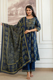 Indigo Ethnic Aline Suit Set with Palazzo and Dupatta