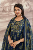 Indigo Ethnic Aline Suit Set with Palazzo and Dupatta