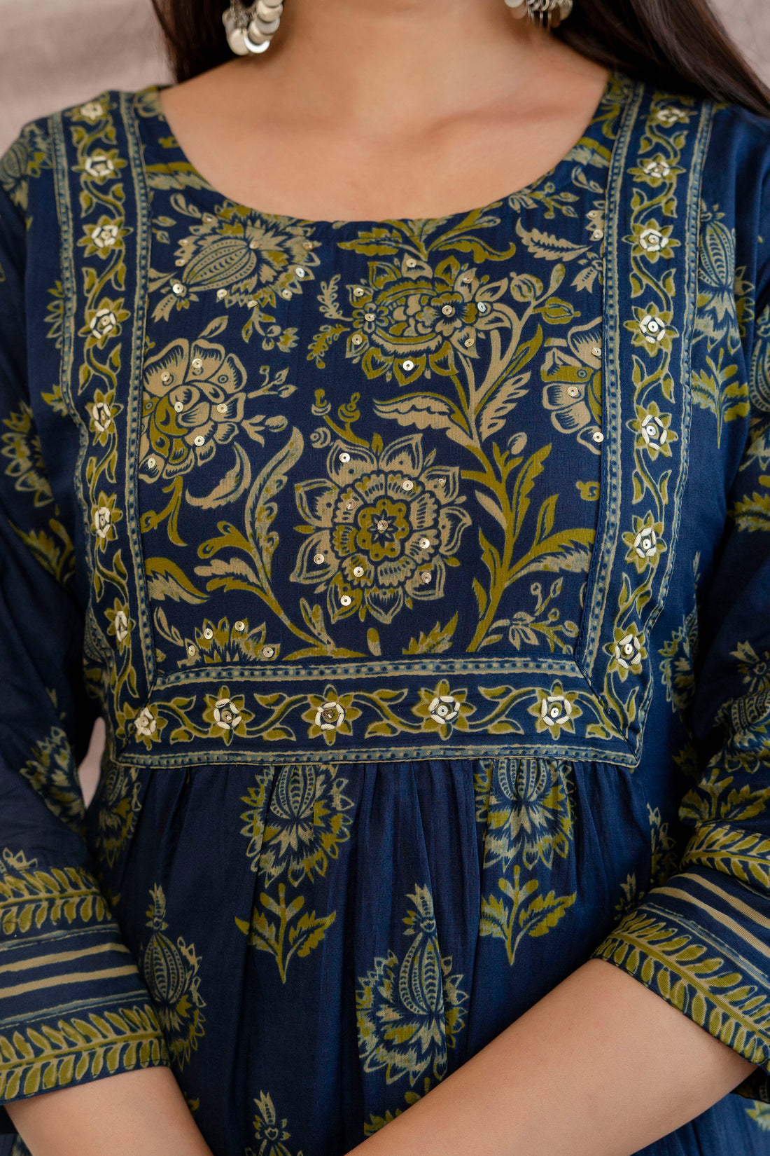 Indigo Ethnic Aline Suit Set with Palazzo and Dupatta