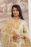 Yellow Stripes and Motif Print Cotton Kurta Set with Trousers and Dupatta