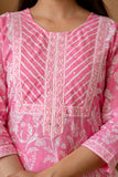 Pink Floral Cotton Kurta Set with Trousers and Dupatta