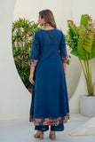 Navy Yoke Detail Anarkali Suit Set with Palazzos and Kota Doriya Dupatta