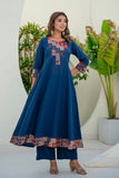 Navy Yoke Detail Anarkali Suit Set with Palazzos and Kota Doriya Dupatta