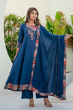 Navy Yoke Detail Anarkali Suit Set with Palazzos and Kota Doriya Dupatta