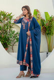 Navy Yoke Detail Anarkali Suit Set with Palazzos and Kota Doriya Dupatta