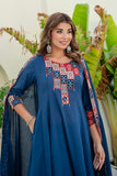 Navy Yoke Detail Anarkali Suit Set with Palazzos and Kota Doriya Dupatta
