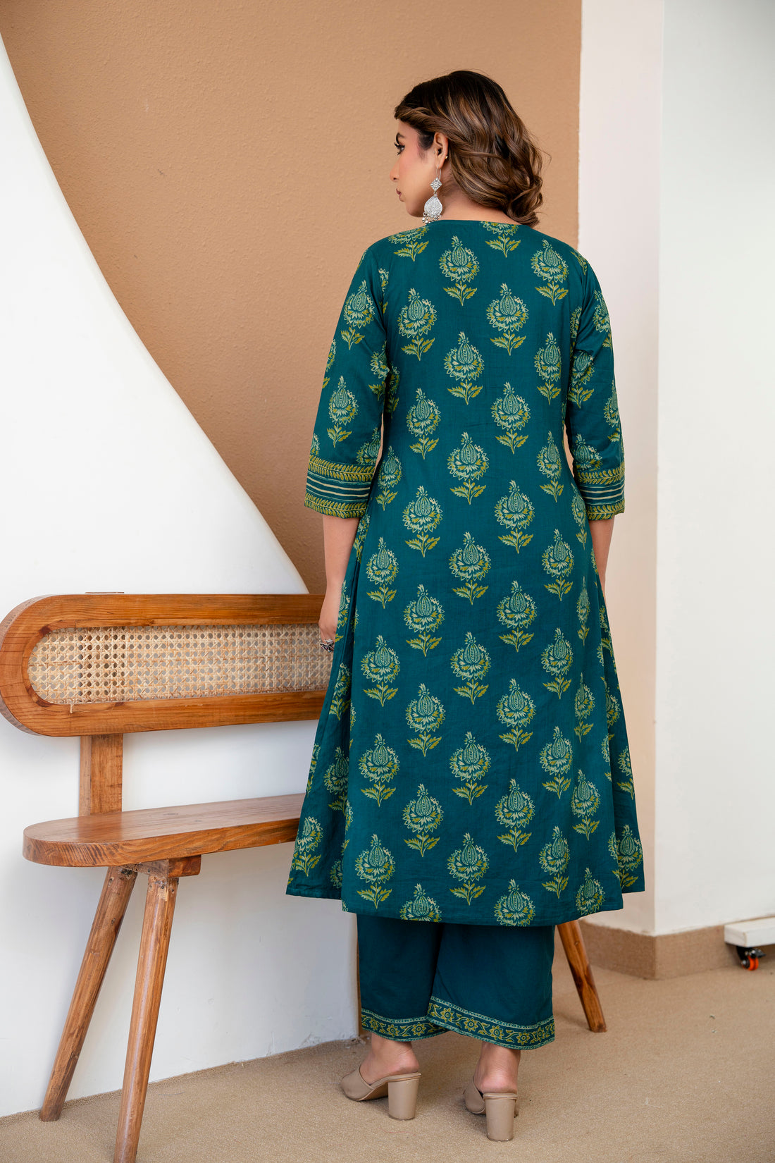 Teal Ethnic Aline Suit Set with Palazzo and Dupatta
