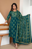 Teal Ethnic Aline Suit Set with Palazzo and Dupatta