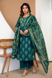 Teal Ethnic Aline Suit Set with Palazzo and Dupatta