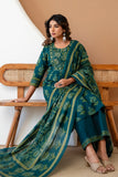 Teal Ethnic Aline Suit Set with Palazzo and Dupatta