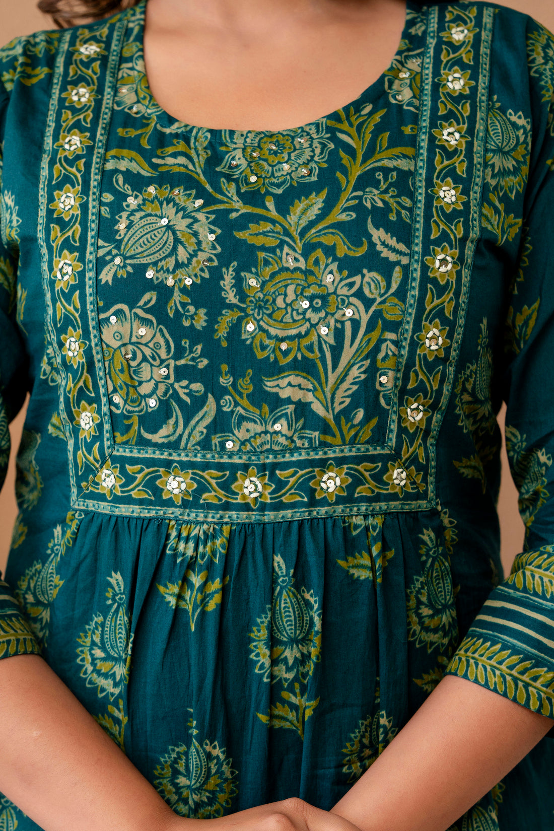 Teal Ethnic Aline Suit Set with Palazzo and Dupatta