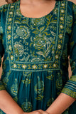 Teal Ethnic Aline Suit Set with Palazzo and Dupatta