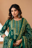 Green Motif Print Cotton Kurta Set with Trousers and Dupatta