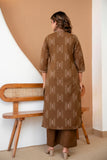 Brown Front Pleat Kurta Set with Palazzo and Dupatta