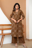 Brown Front Pleat Kurta Set with Palazzo and Dupatta