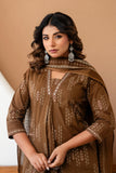 Brown Front Pleat Kurta Set with Palazzo and Dupatta