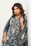 Grey Floral Cotton Kurta Set with Trousers and Dupatta
