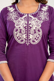 Purple Cord Embroidery with Lace Detail Kurta Set with Palazzos and Dupatta
