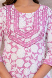Pink Floral Print Cotton Kurta Set with Trousers and Dupatta