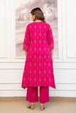 Rani Pink Assymetric Hem A-line Suit Set with Palazzos and Dupatta