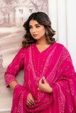 Rani Pink Assymetric Hem A-line Suit Set with Palazzos and Dupatta