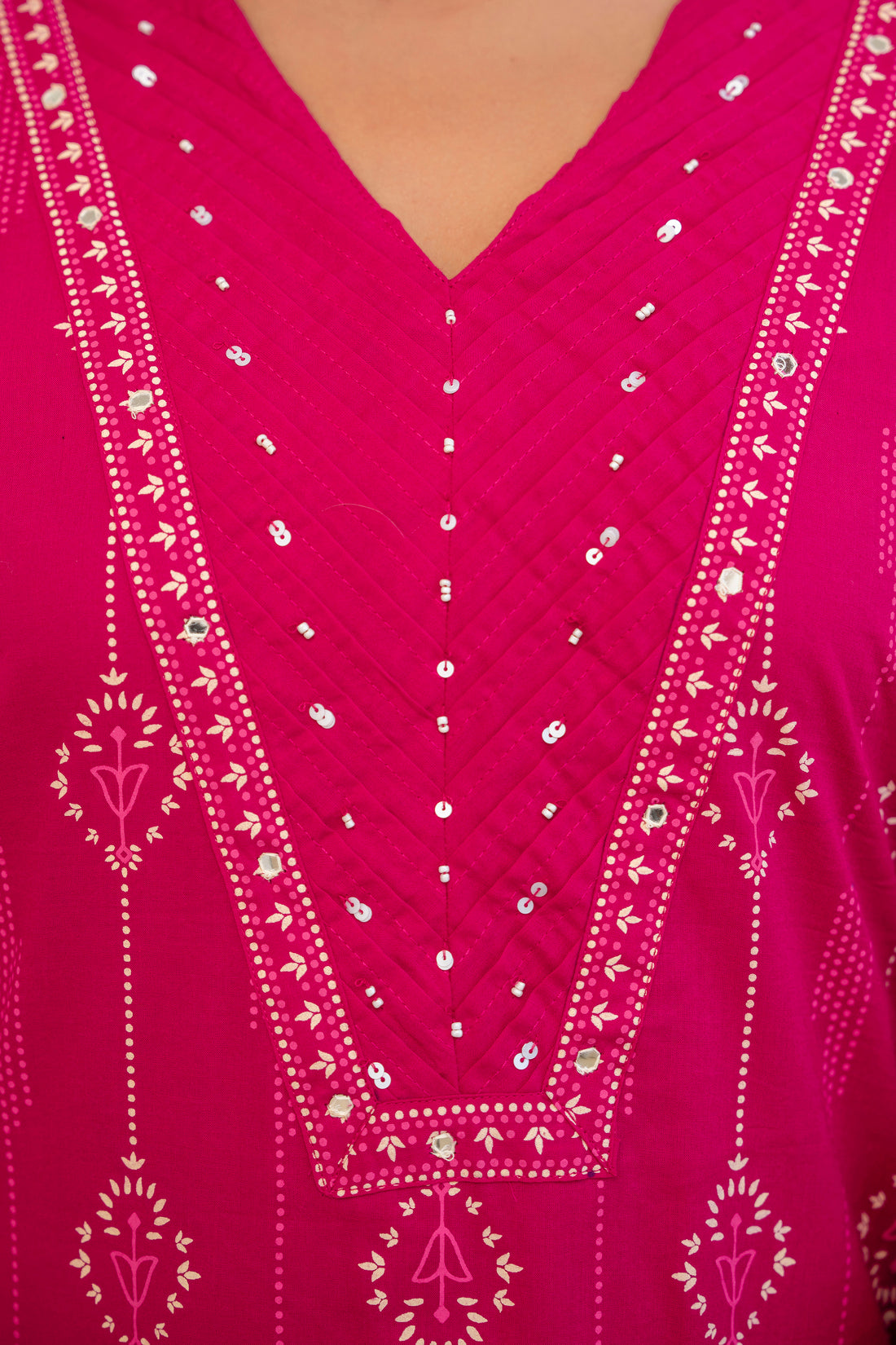 Rani Pink Assymetric Hem A-line Suit Set with Palazzos and Dupatta